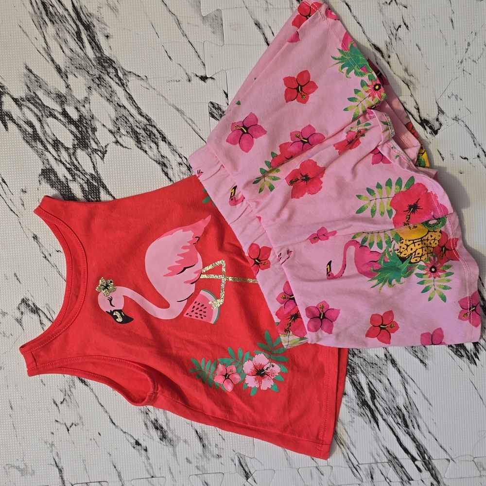 The Children's Place Red and Pink Flamingo Matching Set